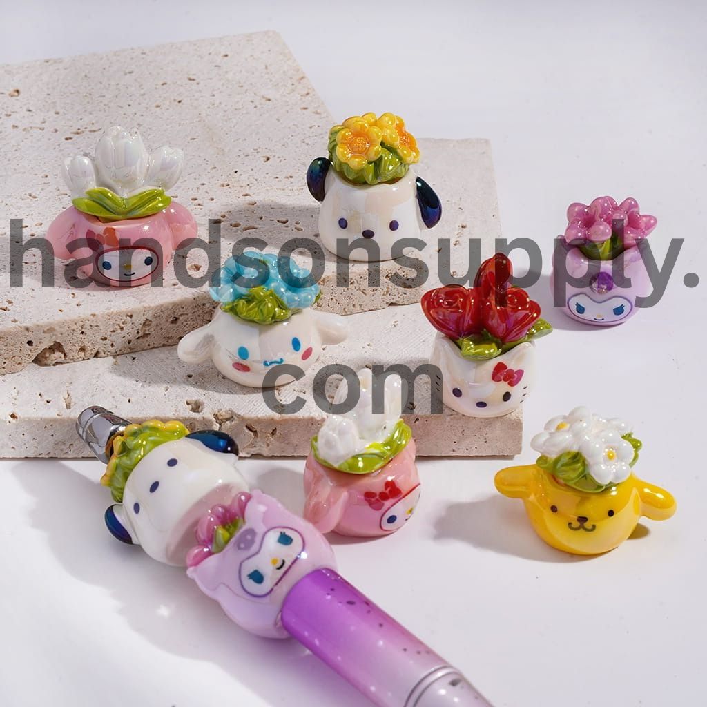 UV Coating Adorable Character Flowerpot with Assorted Flowers Acrylic Beads Random Mix