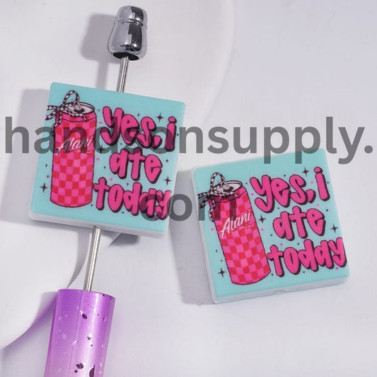 Pink Soda Drink Can with text “Yes, I Date Today” Funny Quote Flat Square Shape Silicone Focal Beads Random Mix