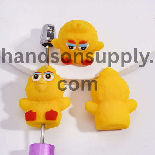 3D Cute Cartoon Design Puppet Yellow Bird Character Silicone Focal Beads Random Mix