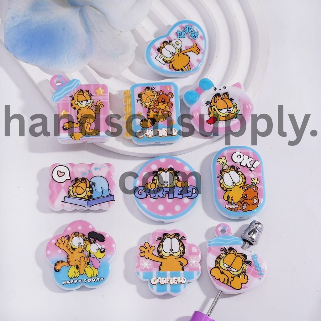 Cute Sleepy Lazy Cat Character Theme Designs in Various Shape Acrylic Beads Pendants