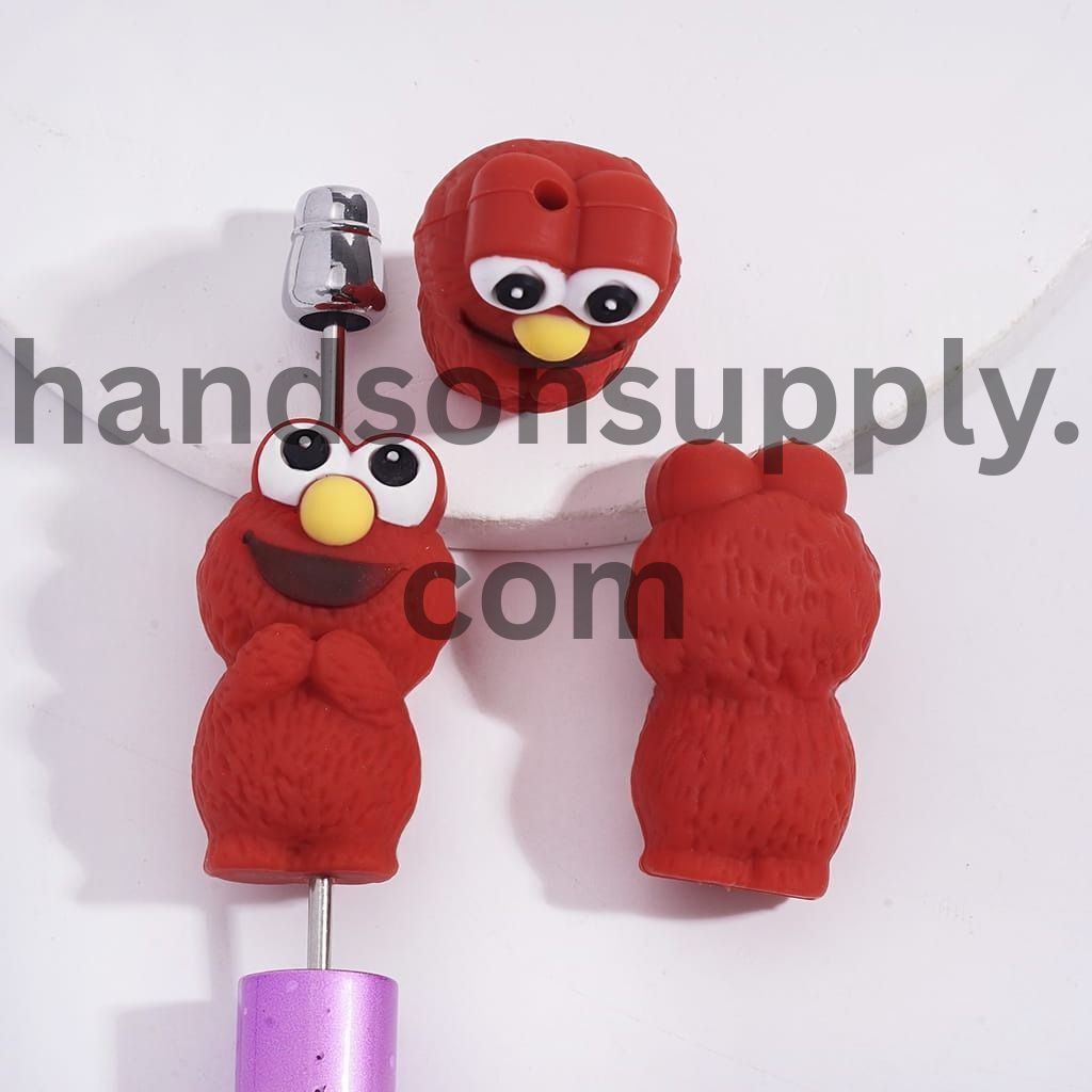 3D Classic Puppet Red Flocked Monster Style Character Silicone Focal Beads Random Mix