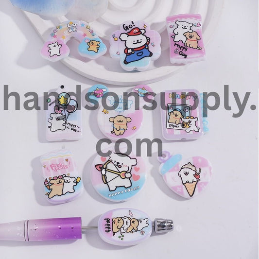 Happy Line-Drawing Puppy Dog Character Prints Series Designs in Various Shape Acrylic Beads Pendants Random Mix