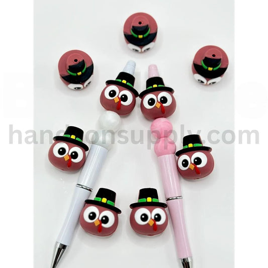 3D Turkey Bird Cute Chick with a Black Hat Silicone Focal Beads