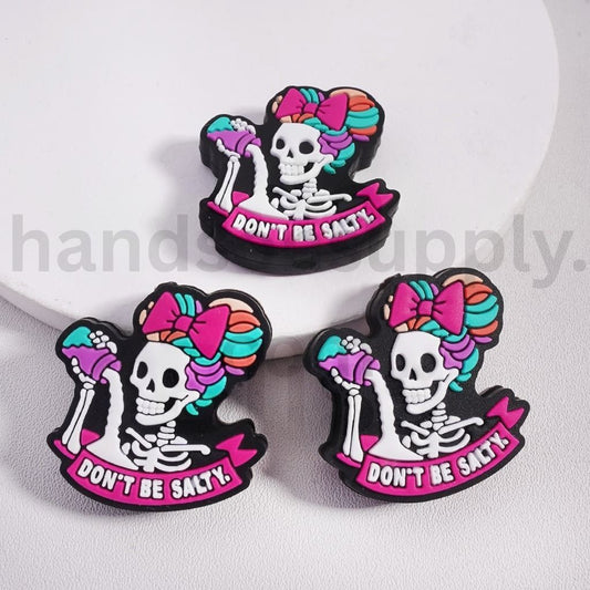 Don’t Be Salty Pink Bowk Human Skeleton Skull with Creepy Horror Silicone Focal Beads