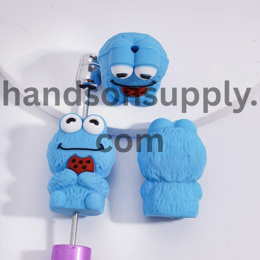 3D Blue Cookie Monster Puppet Style Character Silicone Focal Beads Random Mix