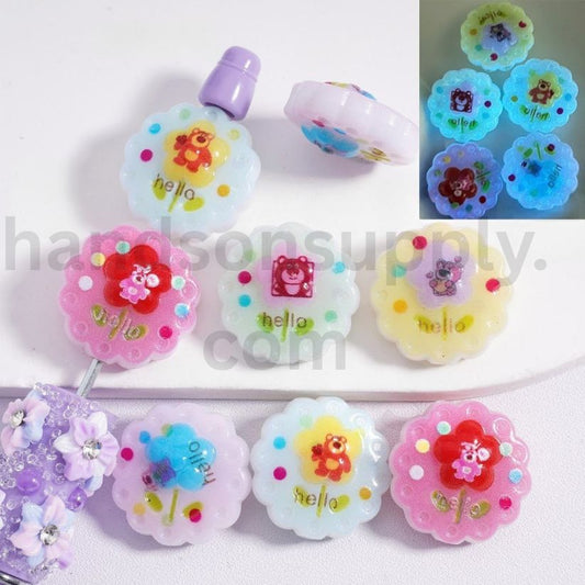 Luminous Floral Glow Bear Faces & Bloom Flower Acrylic Beads 22mm Random Mix