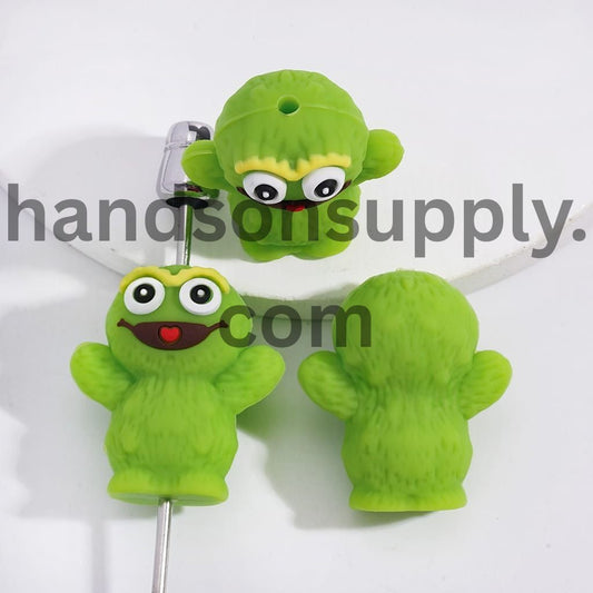 3D Cute Classic Puppet Green Monster Trash Can Scene Character Silicone Focal Beads Random Mix