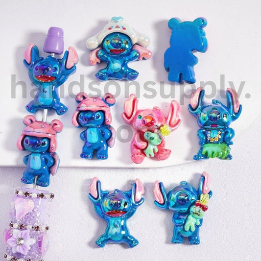 UV Gloss Finish Multicolor Blue & Pink Disney Cute Lilo & Stitch Acrylic Beads