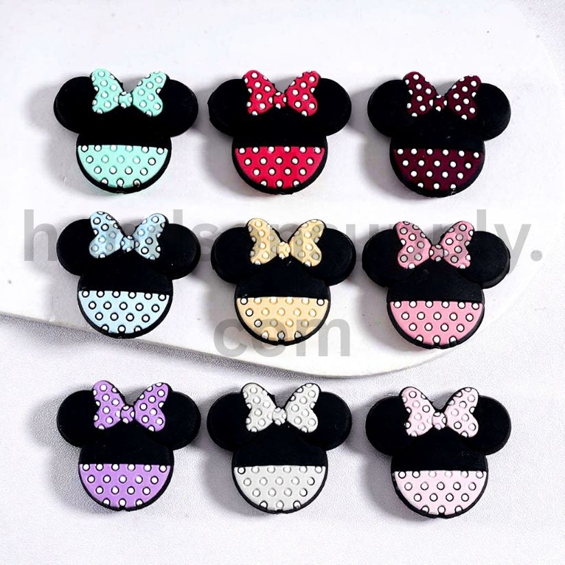 Minnie Mouse Head Style Silicone Focal Beads with Cute Bowknot Multi-Color Random Mix