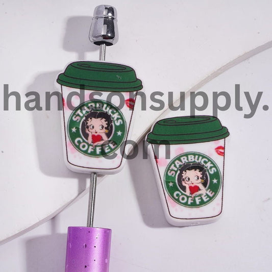 Cute Coffee Mug with Old Girl Character Theme Design Silicone Focal Beads Random Mix