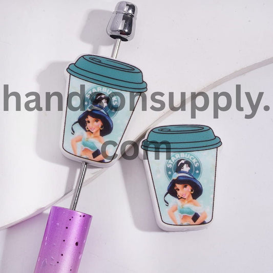 Coffee Mug with Fairytale Princess & Flying Carpet Character Print, Silicone Focal Beads Random Mix