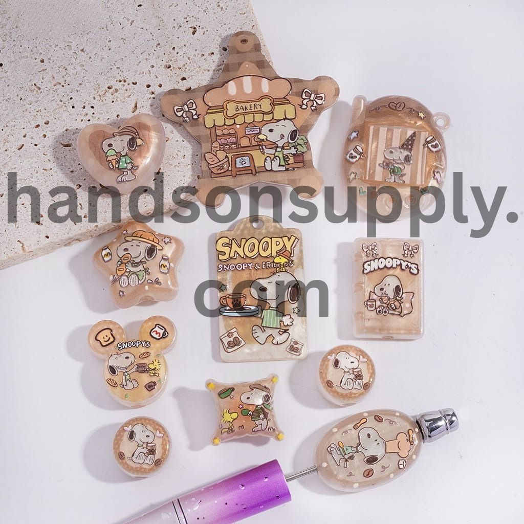 Cute Adorable Beagle Dog Character and Snack Food Prints Series Acrylic Beads Pendants Random Mix