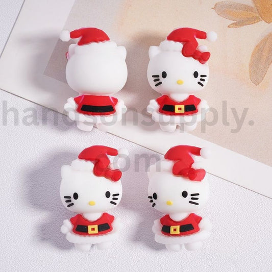 3D Hello Kitty Cute Cat with Red Christmas Hat and Bowknot Silicone Focal Beads
