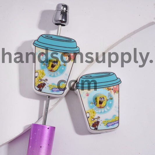 Yellow Sponge Character Patterns on Coffee Cup Silicone Focal Beads