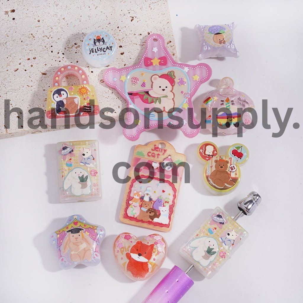 Cute Soft Comfort Plush Toy Character Prints Acrylic Beads Pendants Random Mix