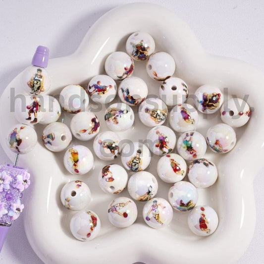 Slam Dunk Japan Anime White Round Acrylic Beads 16MM, Random Mix