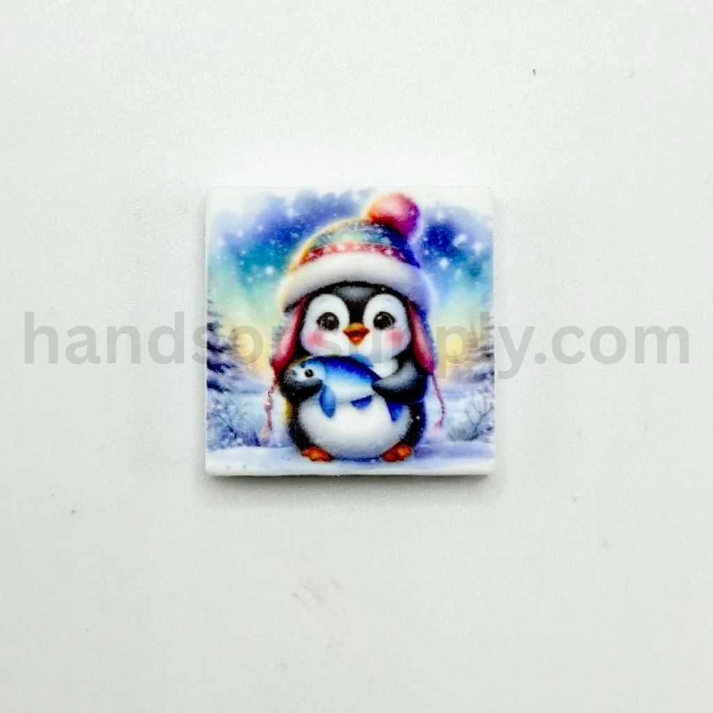 Baby Penguin Catching Fish Cute Winter Animals Silicone Focal Beads