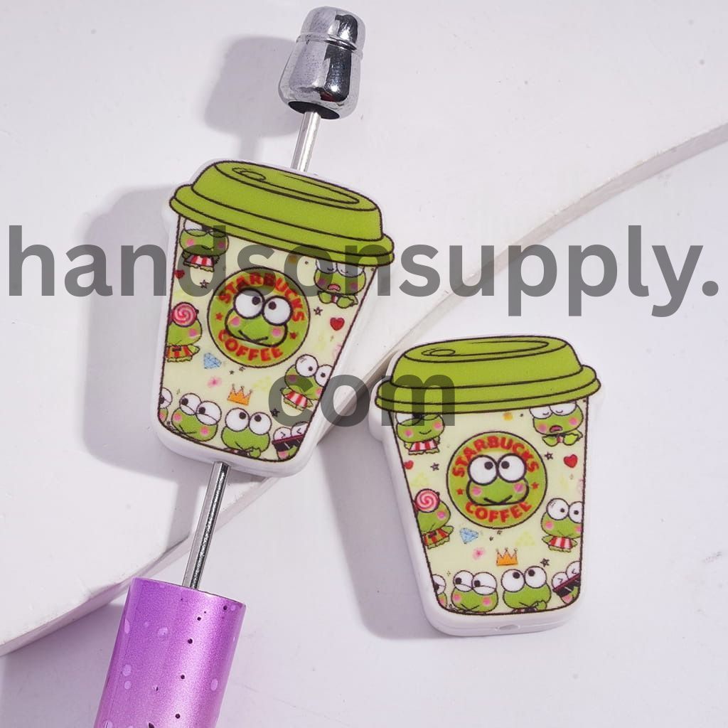 Big-Eyed Frog Patterns on Coffee Cup Silicone Focal Beads