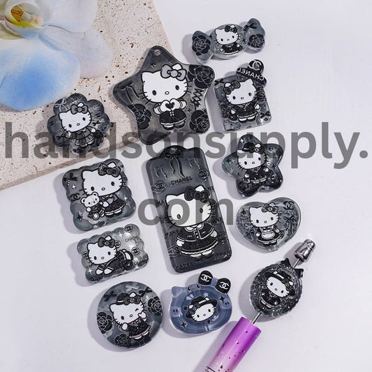 Cute Fashion Cat Character in Stylish Outfit Black Theme Series Acrylic Beads Pendants Random Mix