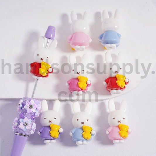 Miff Rabbit with Mini Yellow Bear Soft PVC Rubber Beads 20*35MM, Random Mix