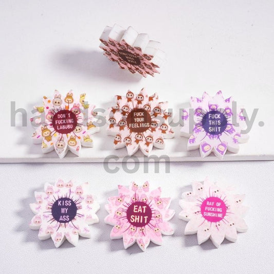 Colorful Flowers with Labub Style Funny Bad-Word Designs Silicone Focal Beads Random Mix