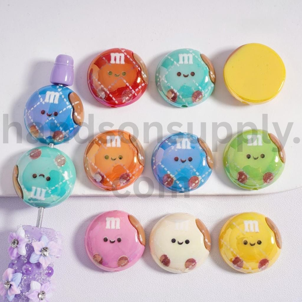 UV Coated Mini Candy Chip Beans Acrylic Beads  21MM, Random Mix