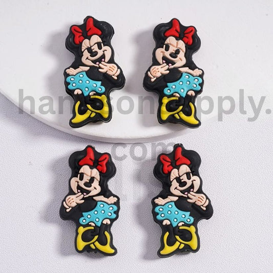 Cartoon Mouse with Red Bowknot,Blue Dress & Yellow shoes  Silicone Focal Bead