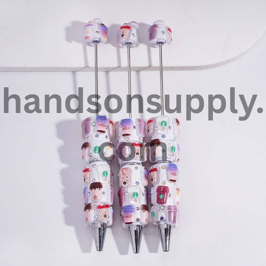 Cute Everyday Writing Style Coffee Cup Series with Mini AB Rhinestones on Beadable Clay Pens