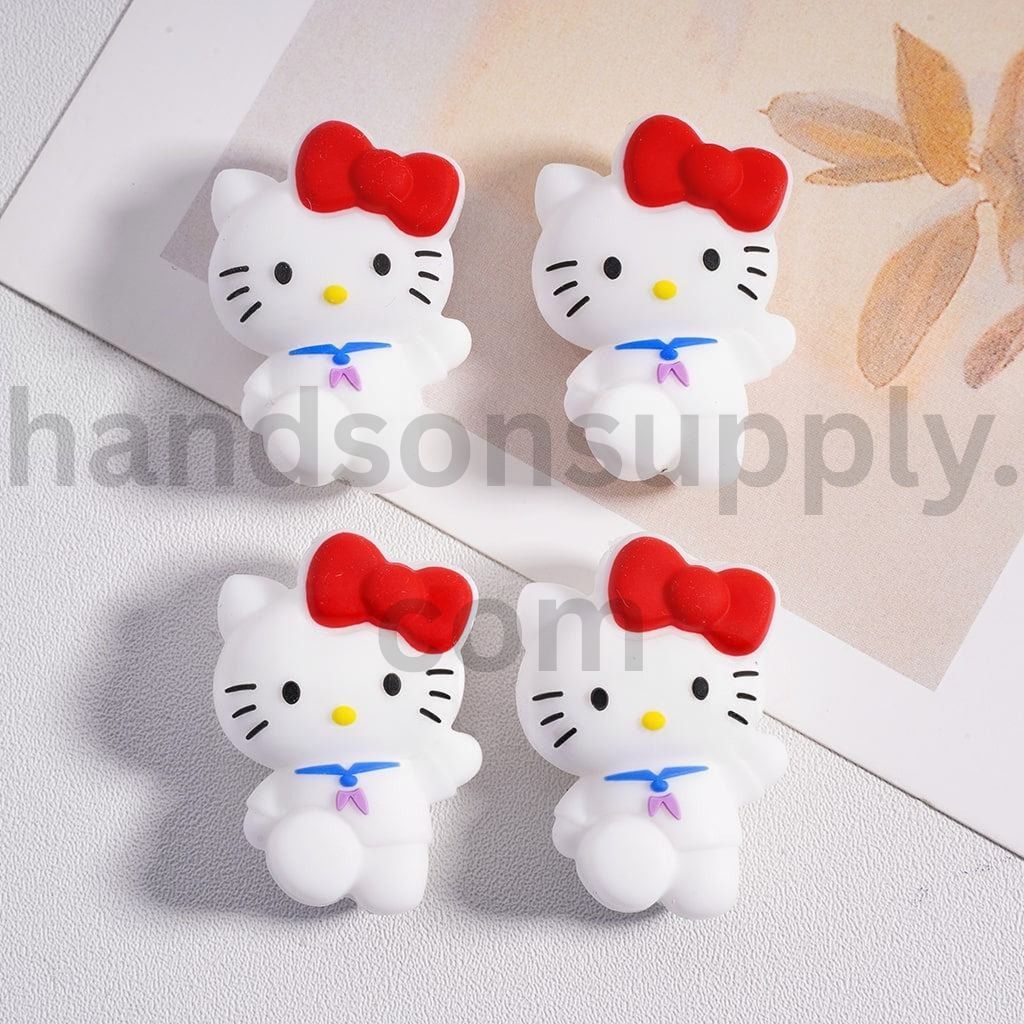 Cute Cat with Red Bowknot Christmas Themed Silicone Focal Beads