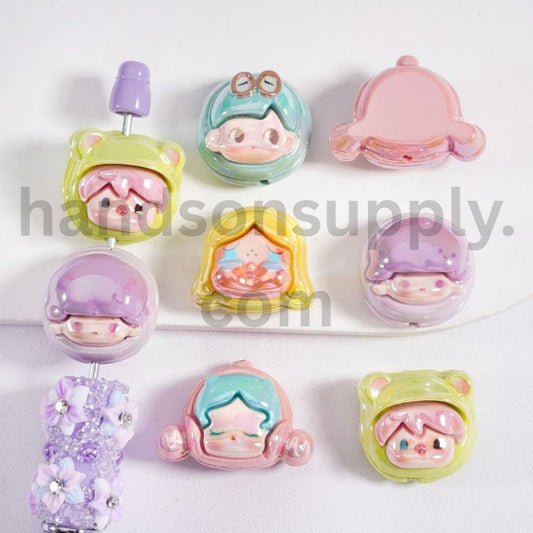 UV Gloss Pop Mar Girl Character Round Acrylic Beads 16mm Random Mix