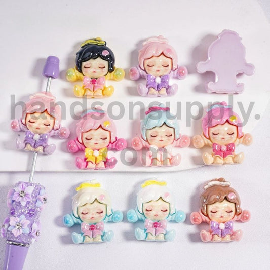 UV Coating Sleeping Angel Girl Skullpand Series Pop Mar Rainbow Charms Baby Doll Acrylic Beads  29*31MM, Random Mix