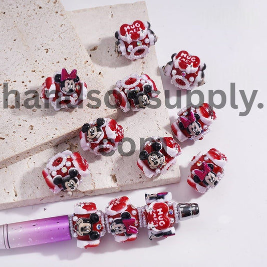 Boy & Girl Mouse Character and Heart Design, AB Rhinestones & White Pearls, Clay Beads 20MM Random Mix