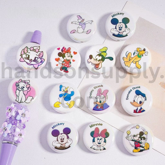 Classic Animation Character Cartoon Micke Minni Themed Prints Flat Round Acrylic Beads 23mm Random Mix
