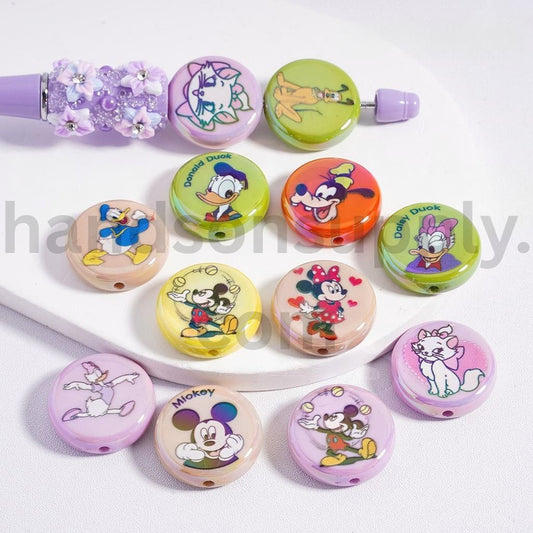 Disney Character Cartoon Micke Minni Themed Prints Flat Round Acrylic Beads 23mm Random Mix