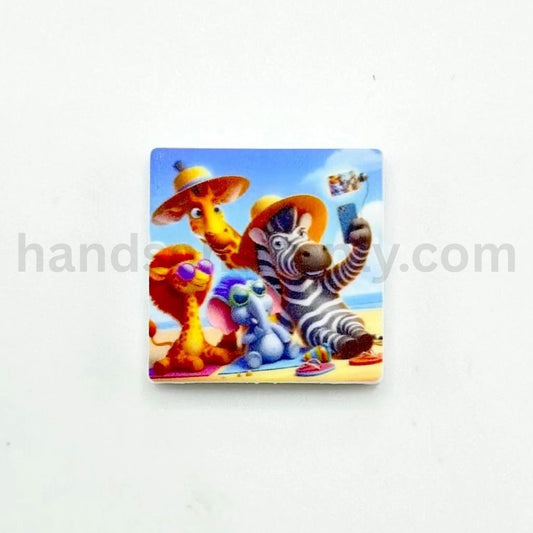 Animal Family on the Beach Taking a Selfie Silicone Focal Beads