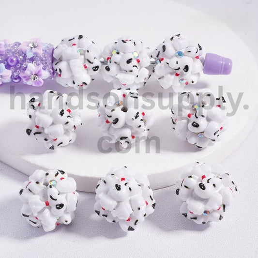 Cute Snoopy Inspired White Round Clay Beads with AB Rhinestones 20MM