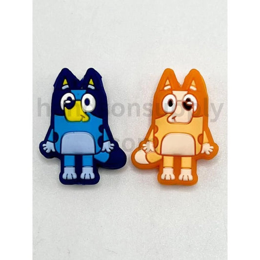 Cartoon Duo Blue Dog & Orange Puppy Design Silicone Focal Beads