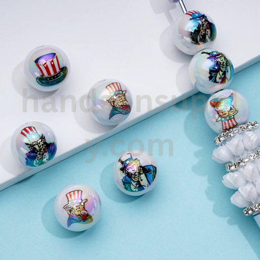 Uncle Sam President Theme Round 16MM Assorted Mix Glossy Acrylic Beads