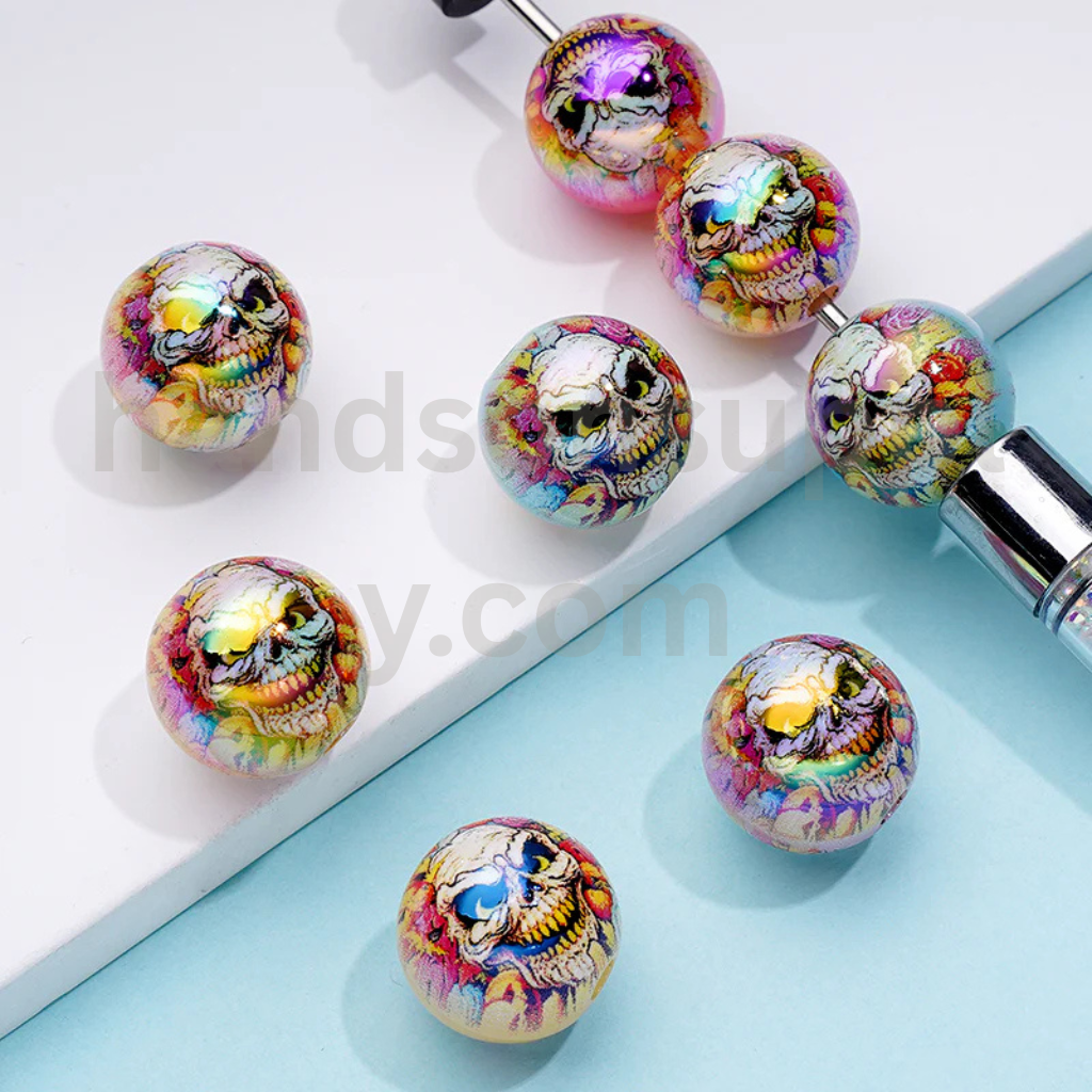 Skull Head Design Jelly Color Round 16MM Assorted Mix Halloween Acrylic Beads