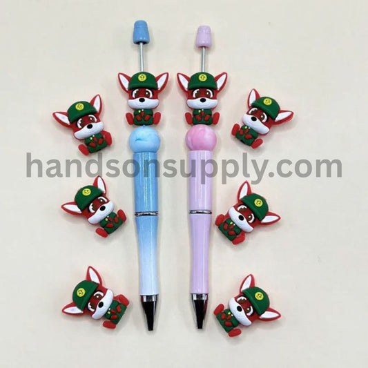3D Cute Little Fox Wearing a Green Cap Silicone Focal Beads