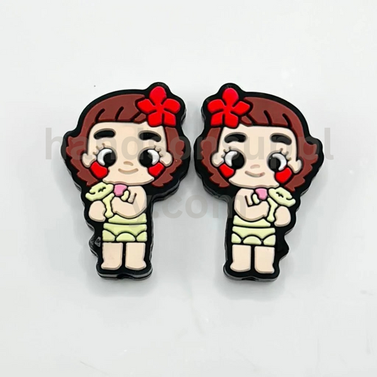 Baby Moan with a Red Flower Disne Cartoon Little Cute Silicone Focal Beads
