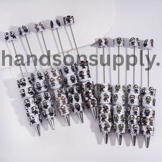 Dark Halloween Spooky Character Beadable Clay Pens with White Pearls, Random Mix