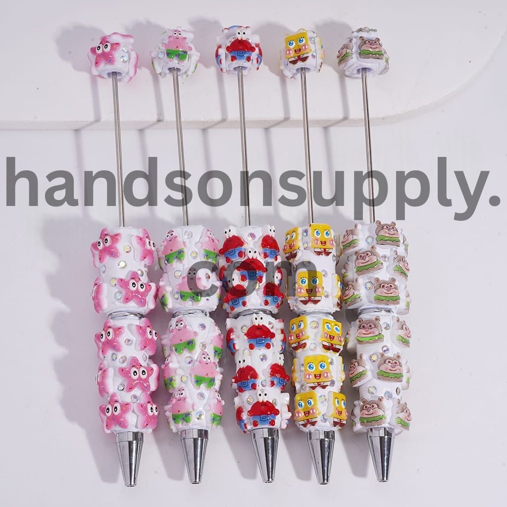 Cute Yellow Sponge Character Beadable Clay Pens with AB Rhinestones, Random Mix