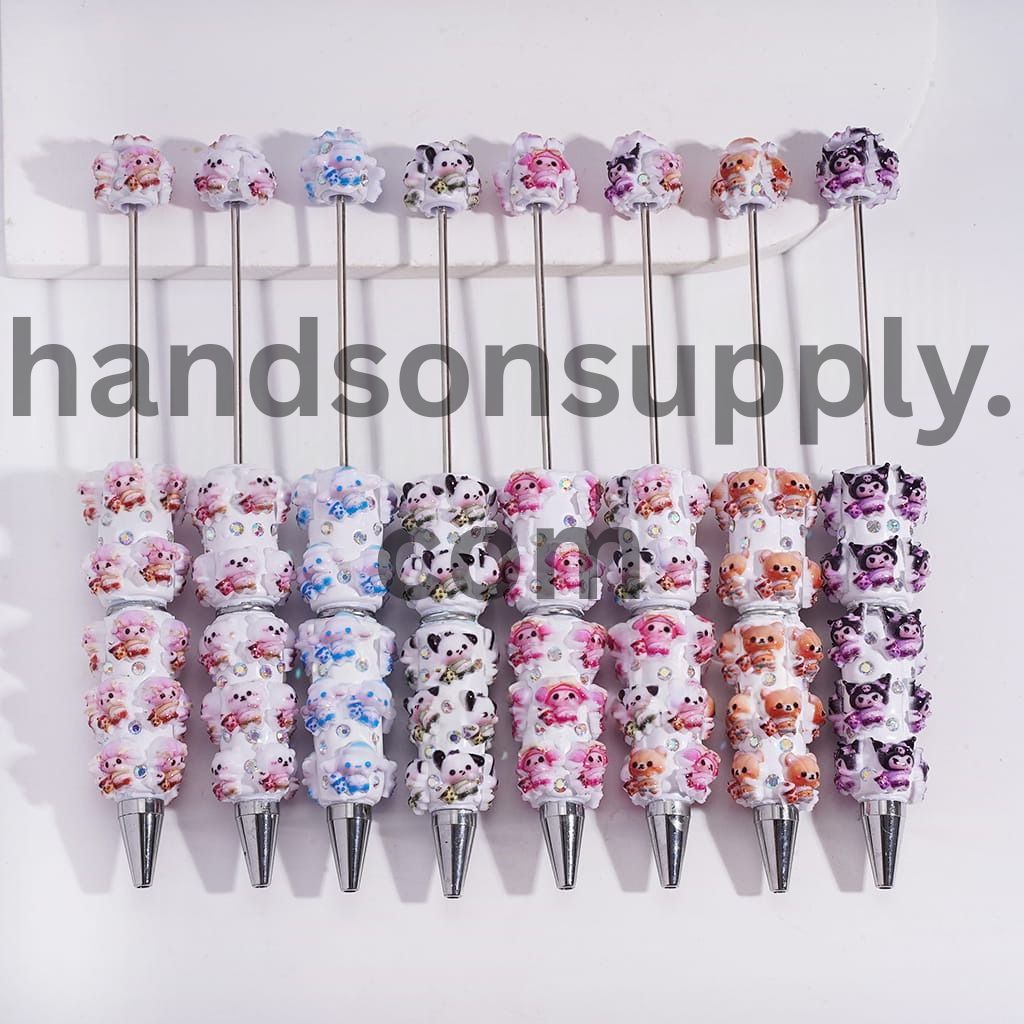 Cute Adorable Character Holding Bubble Tea Beadable Clay Pens with AB Rhinestones, Random Mix