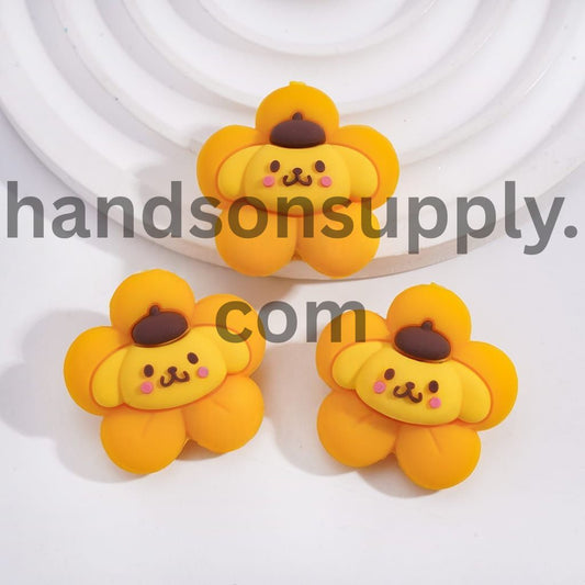 3D Yellow Flower Dog with Beret Silicone Focal Bead