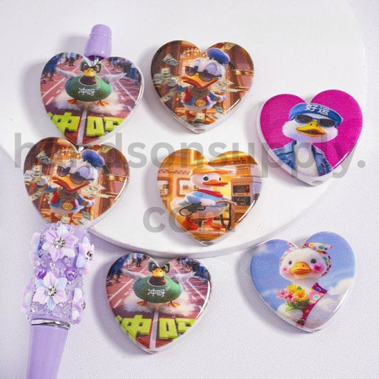 Cartoon Duck Character Heart Shape Cute Daffy Acrylic Beads 28*31mm Random Mix
