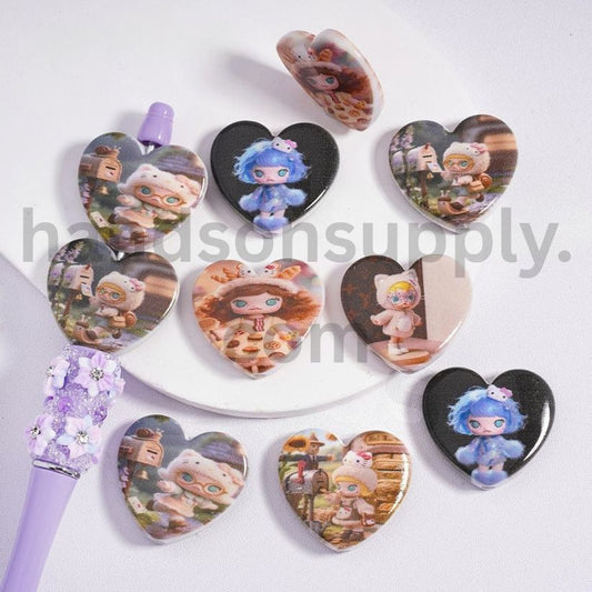 Cartoon Pop Molly Character Heart Shape Acrylic Beads 28*31mm Random Mix