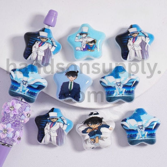 Five Pointed Star Shape Acrylic Beads with Detective Conan Japan Anime Character Prints 20MM, Random Mix