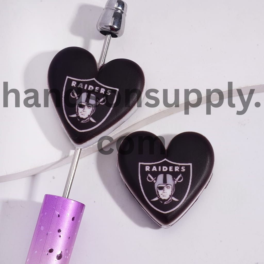 3D LA Football Pattern Sport Theme Heart Shape Silicone Focal Bead