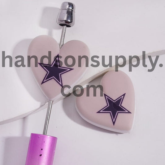3D Dallas Football Pattern Sport Theme Flat Heart Shape Silicone Focal Bead